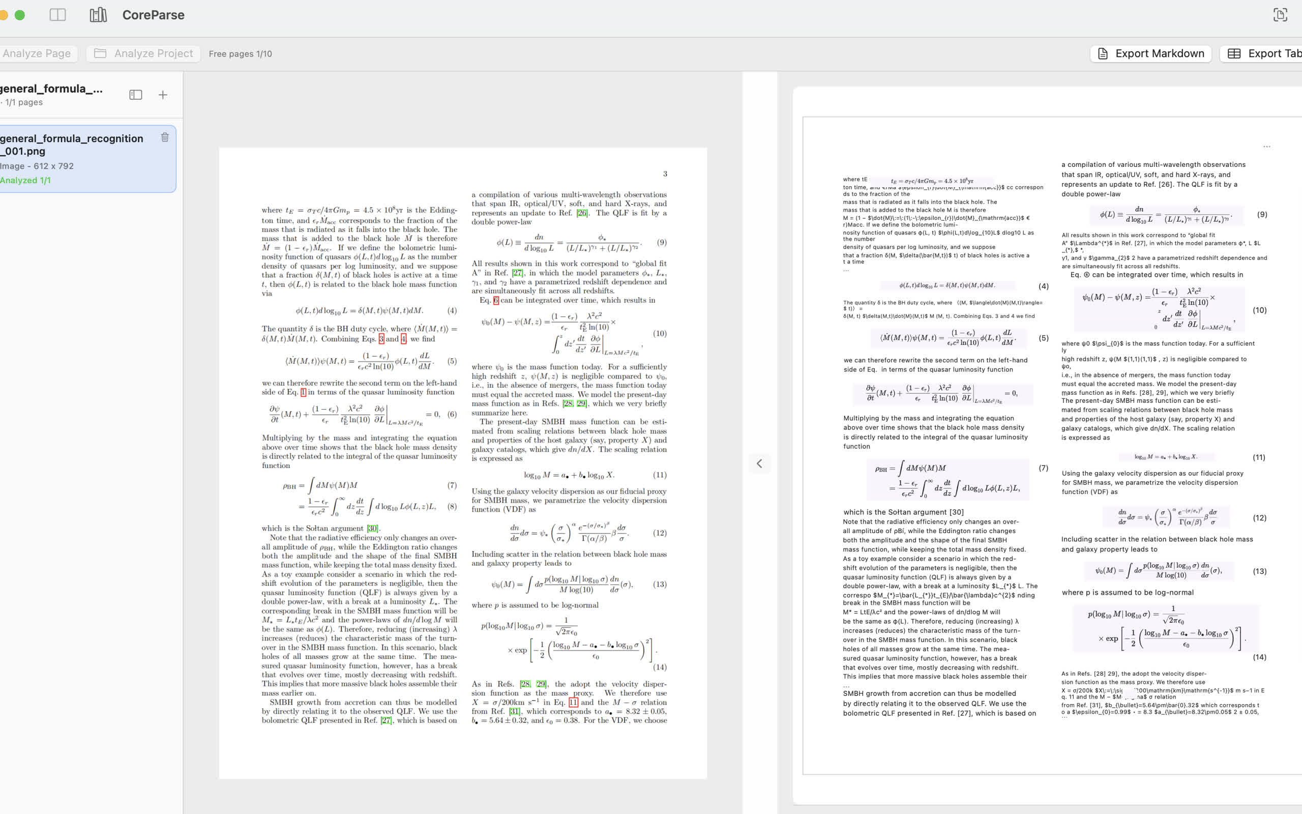 CoreParse recognizing formulas in a technical document