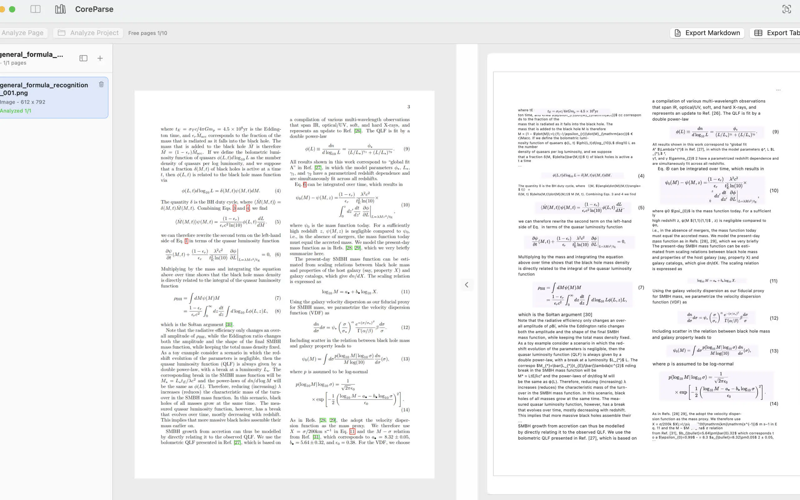 CoreParse recognizing formulas in a technical document